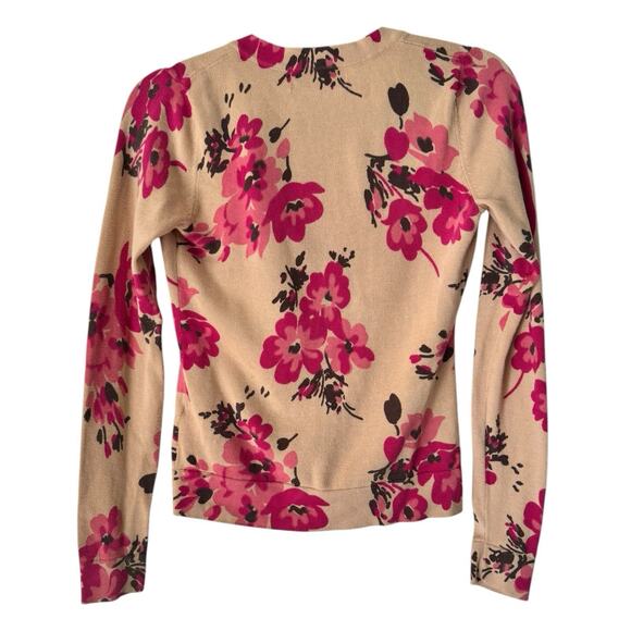 Old Navy Beige Button Front Fitted Purple Floral Cardigan Sweater Size Small - Picture 2 of 5